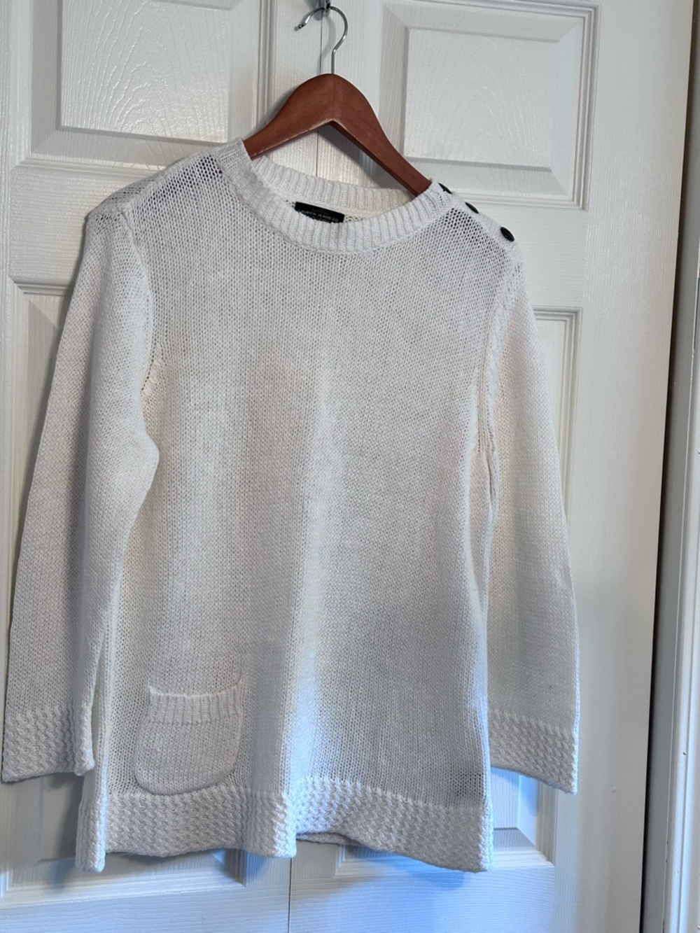 Lauren Jeans Co. White Button-Shoulder Knit Sweater